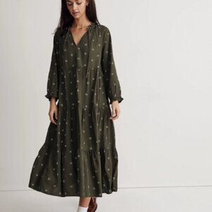 Madewell Tie-Neck Tiered Midi Dress in Stardot XXS